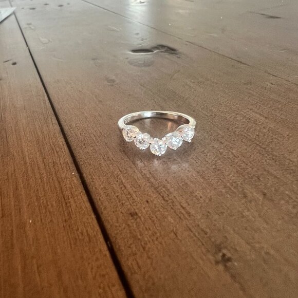 1 ct. 5-stone moissanite enhancer/wedding ring size 7.5 14K WG over 925 Sterling - Picture 2 of 8